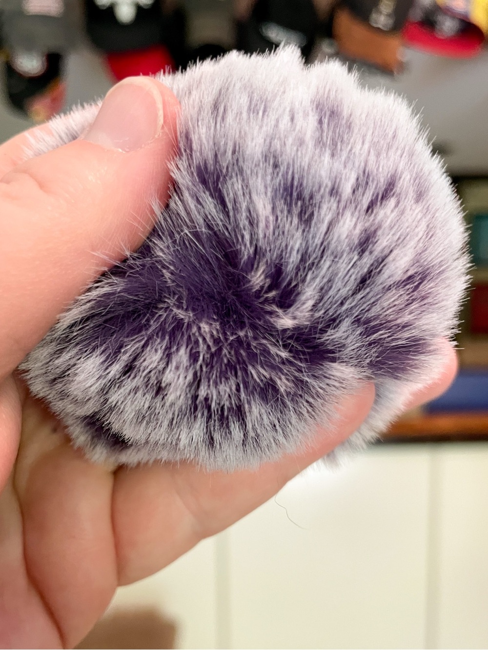 Faux Fur Pom-Pom Keychain Purse Bag Backpack Charm Keyring - Purple - Picture 4 of 6